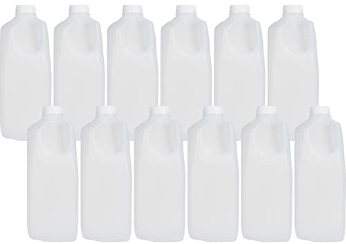Soymerica [12 Pack] Half Gallon Jugs Bottles (64 oz) with Tamper Evident Caps – Great for Homemade Juices, Milk, Smoothies, Tea and Other Beverages - Food Grade BPA Free