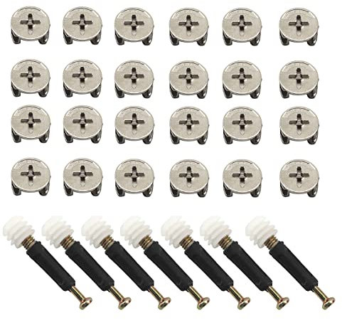 Medifier 25 tornillos de fijación de conector de muebles excéntricos con tuerca preinsertada y tacos de fijación para armario, cajón, gabinete, panel de muebles