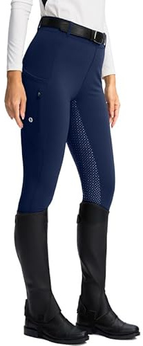 SANTINY Women's Horse Riding Pants Zipper Pockets Silicone Full-Seat Breeches Equestrian Schooling Tights for Women (Navy_XS)