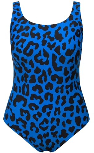 Ulla Popken Costume da Bagno Senza Coppe con Fantasia Leopardata e Scollo Rotondo ceruleo Scuro 54+ 827226760-54+