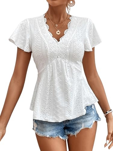 GORGLITTER Blus med spets damer elegant blusskjorta med broderi blustopp med volanger topp