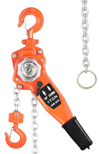 kuailebuy Lever Chain Hoist 1 Ton 2205LBS Capacity,10FT Lift,Manual Ratchet Chain Puller Hoist with 2 Hooks for Building Garages Warehouse Automotive Machinery