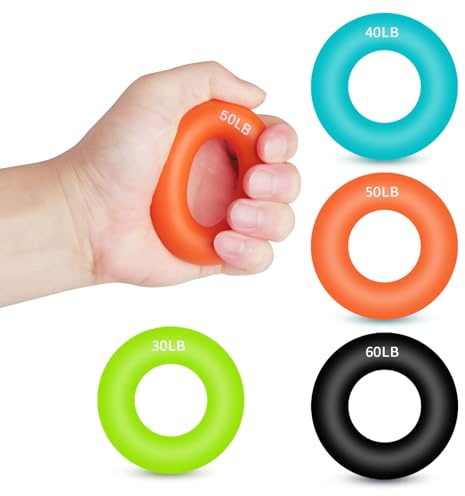 Atong Hand Strengthener Grip Ring 4-Pack Fingers Training Ring Silicone - Forearm Exerciser Hand Grip Trainer Strengthener 30-60LB Grip Strength for Muscle Training, Rock Climbing,Sports,Fitness