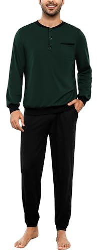 Bresdk Pijama Hombre Invierno Algodón Ropa de Dormir Camiseta de Manga Larga Largo Pantalón Pijama para Hombre S-3XL