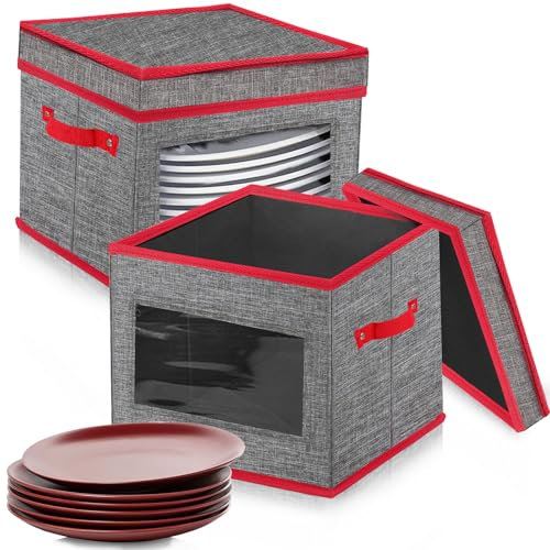 VERONLY Contenants de Rangement en Porcelaine de Noël Contenants de Rangement pour Assiettes à Coque Dure et Empilables avec 24 Séparateurs en Feutre, peut Contenir 24 Assiettes (12 L x 8 H)