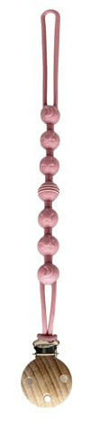 Schnullerkette aus Silikon, Happy-Crazy-Baby Schnullerband mit Holzclip, Einteiliges Design, Weich, Flexibel, Stabil und Robust, Schnullerkette Jungen und Mädchen, Blau, Rosa, Grün, Pink (Pink)
