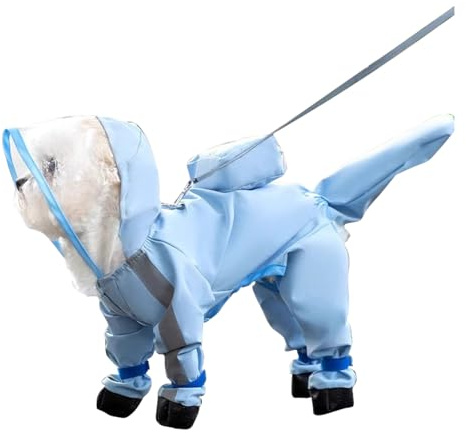 PETCUTE Chubasquero para Perros con Capucha,Ajustable Impermeables para Perros con Banda Reflectante,Cuatro Patas,Ligero Impermeable Chaqueta para Perros Pequeños y Medianos
