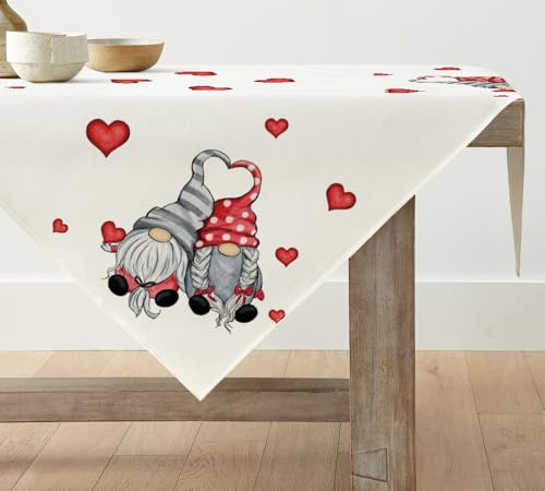 Artoid Mode Amore Cuore Gnomo Biancheria da Tavola San Valentino, Stagionale Festa della Mamma Cucina Decorazione da Tavolo per Interni Vacanze Feste 100x100 cm
