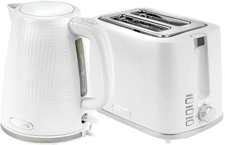 Geepas 1.7L 3KW Cordless Electric Kettle, 900W 2 Slice Bread Toaster Combo Set | 360° Rotational Base Concealed Heating & Otter Control 7 Level Browning Control Crumb Tray Premium Design White | Opus