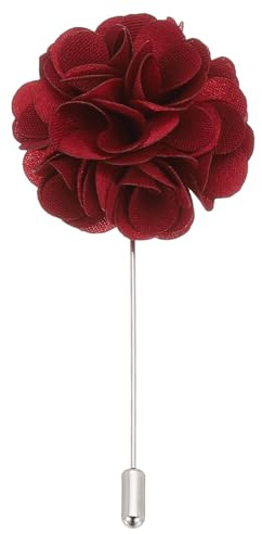PATIKIL Pin de Boutonniere de Flor, 1 Pcs Broche de Solapa para Hombres Flor de Camelia para Traje Boda Graduación Aniversario Broche Accesorios de Traje de Graduación, Rojo Vino