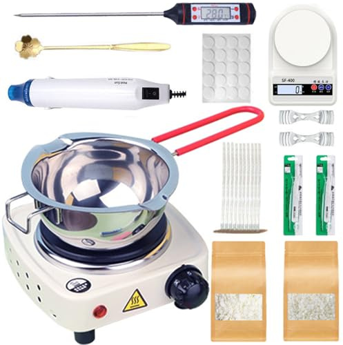 Set Iniziale di Candele per Principianti, Kit per Realizzare Candele, Piastra riscaldante Elettronica per fonditore di Cera, Set di Candele Fai da Te con stoppini, Adesivi per stoppini, dispositivi