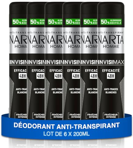 NARTA - Desodorante Invisimax para hombre antitranspirante en spray 48 horas de eficacia contra manchas blancas – 6 x 200 ml