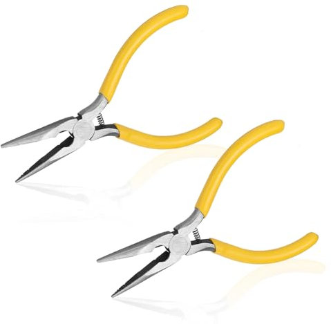 Giantree 2 mini alicates de punta de aguja, alicates de punta larga para doblar alambre, alicates de punta fina con resorte de 4.5 pulgadas para hacer joyas, envolver alambre, manualidades, reparación
