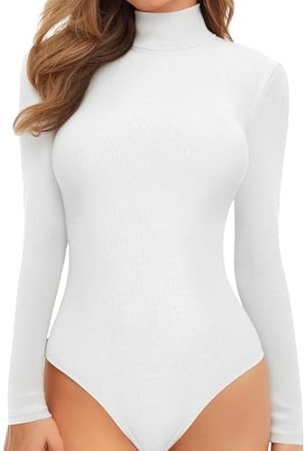 harlogistics Full Sleeve Turtle Neck Bodysuit for Women – Supportive and Comfortable, Ideal for Dance, Ballet, Gymnastics, Clubbing, and Performance (White, 12-14)