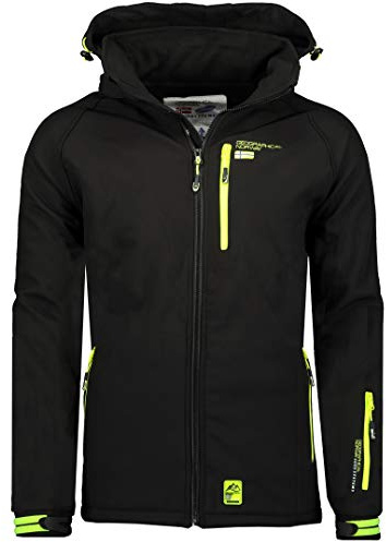 Geographical Norway Ritchoneama Men - Giacca softshell con cappuccio da uomo impermeabile, giacca da esterno, antivento, tattica, resistente, escursionismo, sci, autunno, inverno, primavera (nero XL