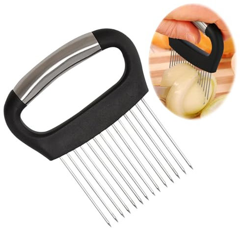 Cipolle per Tagliare,Supporto Taglia Cipolla Porta Fette di Cipolla in Acciaio Inox Affetta Cipolle per Affettare Forchetta Sicura Utensili da Cucina per Tagliare Carne, Verdura, Frutta