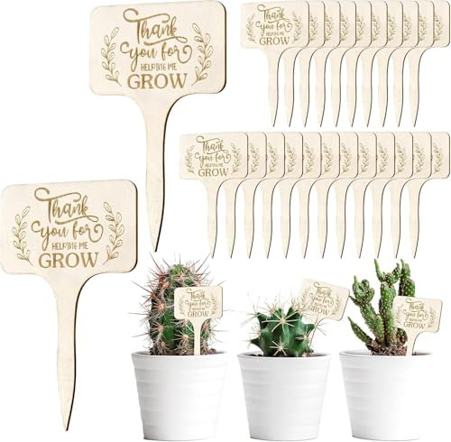 Lot de 30 étiquettes pour plantes en bois, « Thank You for Helping Me Grow », piquets de plantes en bois pointus de type T, fournitures de jardin décoratives pour enseignants, cadeau de remerciement