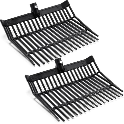 Lasnten Manure Fork Replacement Head, 18 Tines Pitchfork Head with Screws and Nuts, Horse Manure Rake for Picking up Grass and Hay(Black,2 Pcs)