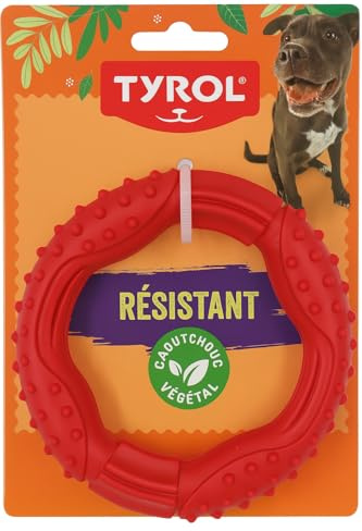 Tyrol - Jouet Chien Barrett Anneau - Jouet pour Chien Résistant et Coloré - pour Mâcheur Fort - Aide Contre l'Ennui et Le Stress - A Base de Caoutchouc Naturel - Disponible en 3 Formats - 12cm
