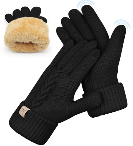 UKNOWISA Thermal Winter Gloves,Thicken Elastic Cuff Touch Screen Fleece Lining Knitted Warm Soft for Outdoor Running Dog Walking -Women Men