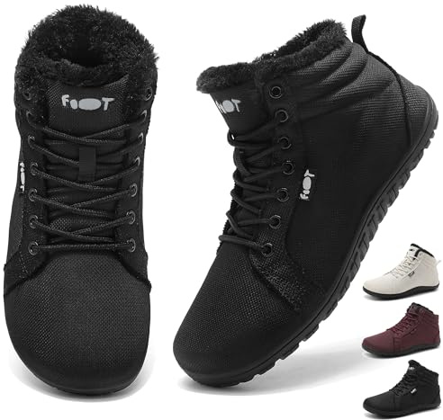 Schuvox Stivali Barefoot Impermeabile Invernali Peluche Uomo Donna Caldi Comodi Antiscivolo Impermeabili Scarpe da Neve Trekking Outdoor Wide Tox Box Nero 41EU