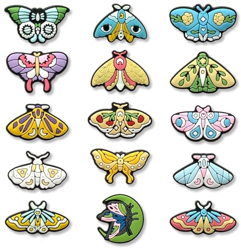 15Pcs Butterfly Moth Shoe Decoration Charms for Croc Clog, Butterfly Moth Charms Accessories for Adults Teen