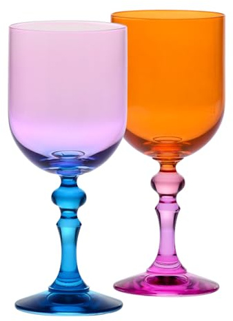 Krosno – Verres à vin rouge et blanc, mocktails et eau – 2 x 300 ml – Collection Bubble – Rose et orange – Cristal sans plomb – Peints à la main