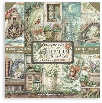 Stamperia - Scrapbook Paper Pad for Scrapbooks, Albums, Cards, Bullet Journals and More, Acid Free, Double-Sided, Perfect for Hobbies, Crafts, and Gifting (Herbarium Silvae) (30.5 x 30.5cm)