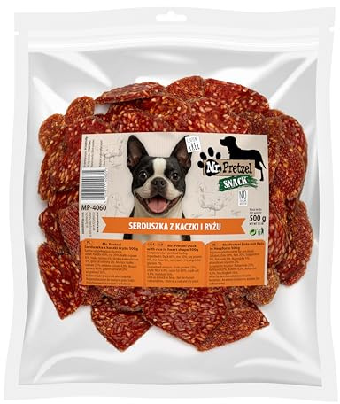 Mr. Pretzel anka & rishjärta för hundar 500 g – naturligt hundgodis i hjärtform – 60 % ankkött, spannmålsfri och låg fetthalt – perfekt träningssnacks och belöning