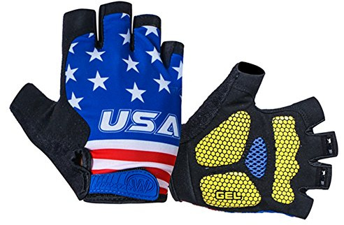 Weimostar Guanti da ciclismo imbottiti in gel antiurto con mezza dita blu bandiera USA per uomini e donne taglia XL