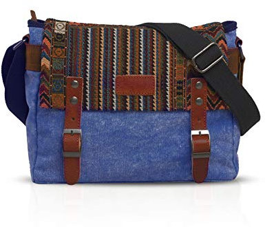 FANDARE Rétro Sac à Bandoulière Hommes/Femmes Business Commuter Crossbody Bag Outdoor Voyage Camping Grande Capacité Sac de Messager Respirant Toile, Bleu, L, Sac à Dos Loisir