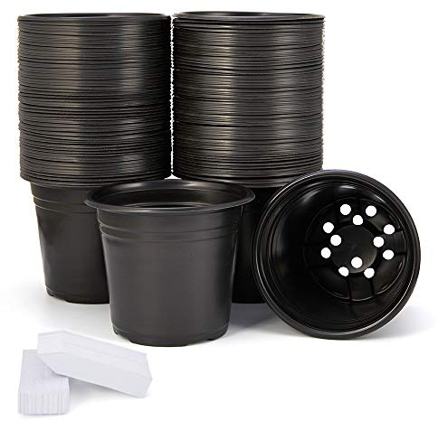 JERIA 100-Pack 0.5 Gallon Plant Nursery Pots, Plastic Pots for Flower Seedling, Flower Plant Container Seed Starting Pot, Come with 100 Pcs Plant Labels(Black)