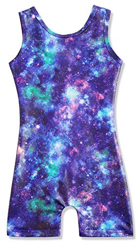 HOZIY Gymnastics Leotards With Shorts Outfits Clothing for Dance 6/7 6-7 Years Old Green Purple Blue Galaxy Cosmos