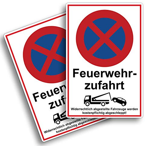 2 Stück XXL Feuerwehrzufahrt Einfahrt freihalten Schild 30 x 40 cm aus stabiler PVC Hartschaumplatte 5 mm parken verboten mit UV-Schutz von STROBO