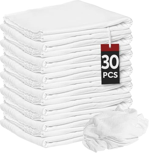 Nabob Wipers New Lint Free Cloth (30 Pack) - 100% Cotton Cleaning Rags Exact Cut - Premium White Rags for Cleaning House - White Rags for Dusting, Staining, Polishing, Painting 18x18