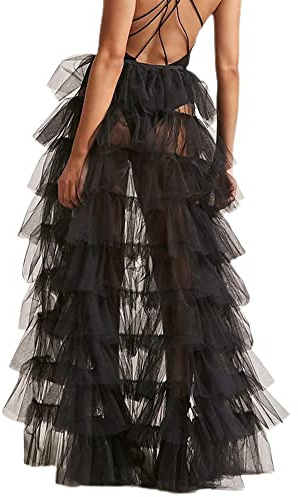 Acrawnni Women Tulle Tutu Long Skirts Wedding Party Cocktail Prom Bandage Mesh Maxi Dress Overskirt Overlay Long Bridal