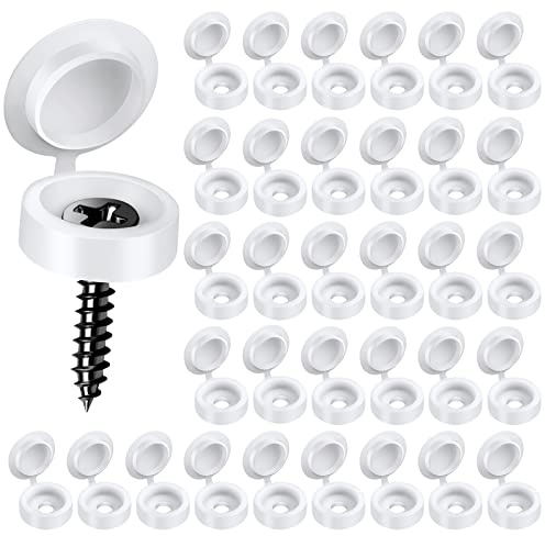 HNYYZL 150 PCS Plastic Hinged Screw Covers Caps White Folding Cover Cap, Snap Washer Covers Flip Tops for Covering Screw Heads (S)