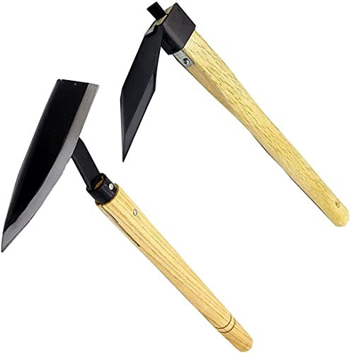 HH-CC Garten-Dreieckshacke mit Holzgriff, Ganzstahl-Spitzhacke, japanische Schwertformhacke, archäologische Unkraut- und Grabendüngungs-Spitzhacke im Freien (A+B/Set)