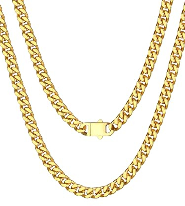 Bestyle Collana Uomo Acciaio Placcato Oro, 5MM a Catena Cubana Miami Robusta Grossa 46cm Stile Hip Hop Punk Confezione Regalo
