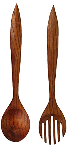 Set of 2 Hand-Carved Wooden Fork & Spoon Wall Decor Pieces - 23.75 Inches High - Modern Minimalist Elegance - Perfect for Your Stylish Modern Farmhouse