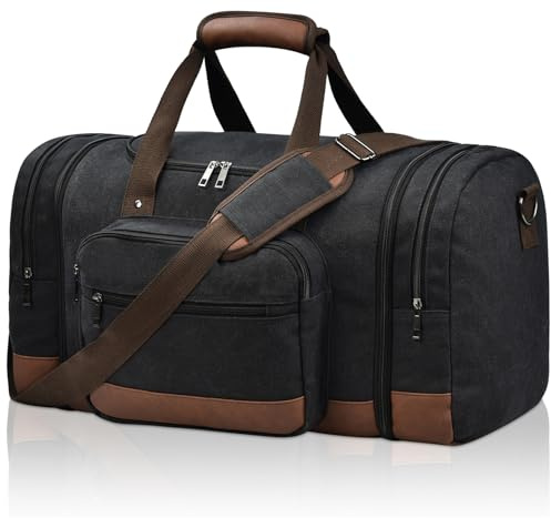 Litvyak Duffle Bag for Travel, 50L Canvas Travel Duffel Bags Overnight Weekend Gym Carry On Luggage Bag for Men & Women(Black)