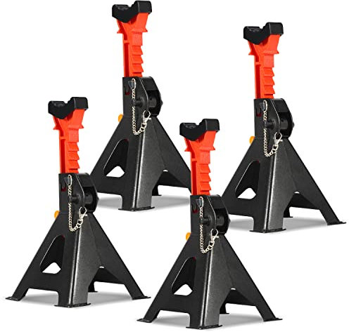 Ansobea Cavalletto di Sostegno 3T, Altezza Regolabile 285 – 430 mm, Supporto per Auto con Fusibile, Supporto per Auto, Auto, Caravan, Camper, Set da 4