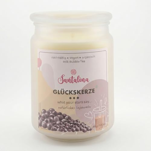 Santalina Bubble Tea Duftkerze mit Überraschung - Knisternder Holzdocht - Süßer Boba Milchtee & Karamell Duft - Versteckte Botschaft im Wachs - Lustiges Geschenk für Teenager Mädchen & Frauen