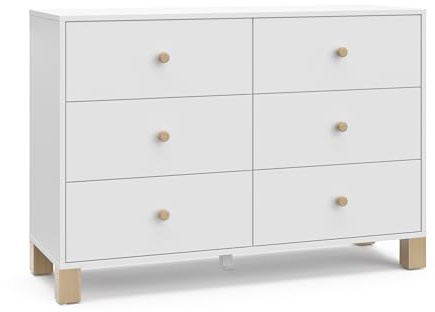 Storkcraft California 6-Drawer Double Dresser (White with Driftwood) - GREENGUARD Gold Certified, Interlocking Drawer System, Dresser Drawer Organizer for Kids Bedroom
