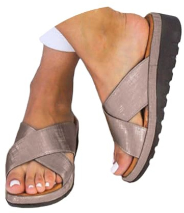 ticticlily Sandales Femme Été Mules en Cuir Tongs Mode Bout Ouvert Compensées Plateforme Pantoufles Orthopédiques Sandales Vintage Chaussons de Plage A Gris 35 EU