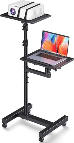 QLQKHJH Support pour Projecteur, Trépied de support de projecteur à 2 étagères, Chariot for Ordinateur Portable sur Roues, support de trépied de projecteur réglable en Hauteur de 45 à 64 Pouces