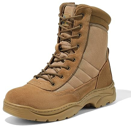 NORTIV 8 Stivali da Lavoro Tattici Militari da Uomo Stivali da Combattimento da Moto in Pelle con Cerniera Laterale,Size 41W,Camoscio-Marrone,Trooper-W