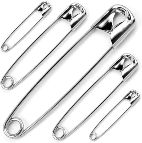 260PCS Safety Pins - 5 Sized Safety Pins for Crafts Arts Clothes, Nickel Plated Steel, Ideal for DIY Jewellery and Sewing Hemming