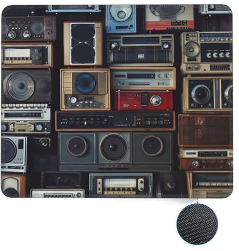 Square Mouse Pad Vintage Wall of Radio Boombox Custom Mouse Mat Non-Slip Rubber Base 8.3 x 10.3 in Computer Mouse Pads for Wireless Mouse Laptop Office Desk Accessories Mousepad