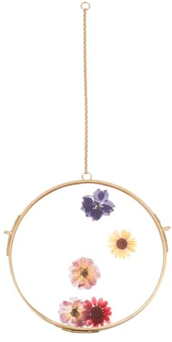 OLYCRAFT Rund hängande glasram 15 cm vägghängande mässing flytande ram dubbel glas bildram med kedja gör-det-själv konstverk visningsramar för pressade blommor bilder hem väggdekorationer